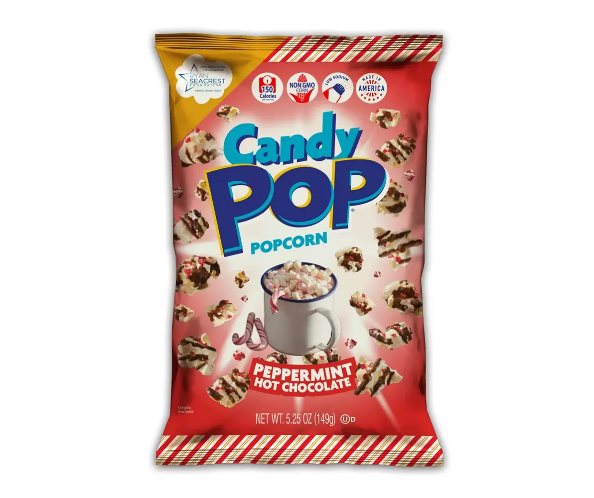 Candy Pop Peppermint & Hot Chocolate Popcorn: Knapperige popcorn met een feestelijke mix van verfrissende pepermunt en rijke chocolade.